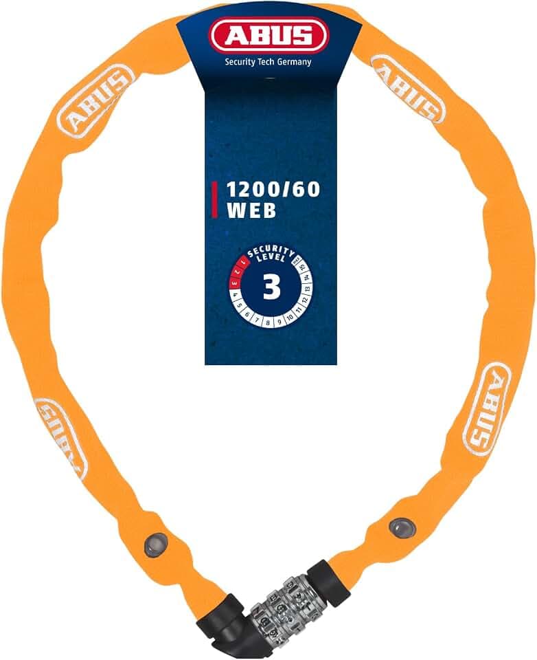 ABUS Kettenschloss 1200 Web – Zahlenschloss aus Spezialstahl – ABUS-Sicherheitslevel 2 – 60 cm – Schwarz/Orange