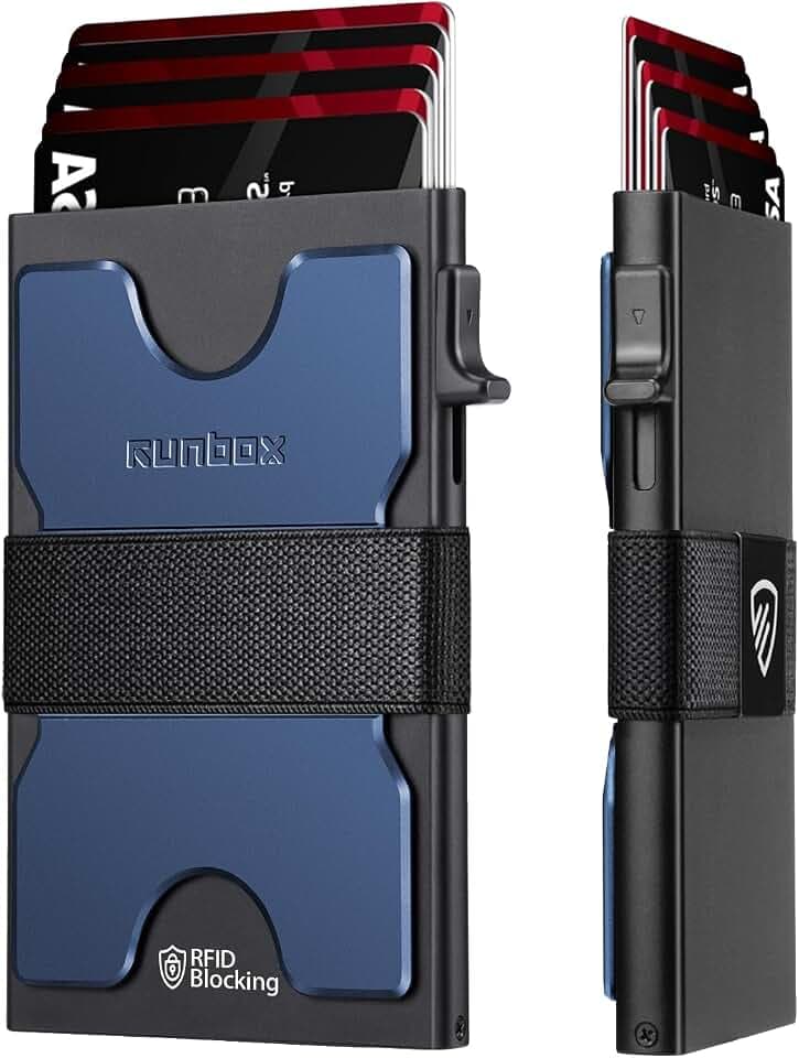 RUNBOX Slim Wallet for Men, RFID Aluminum Pop-Up Card Holder for 12 Cards