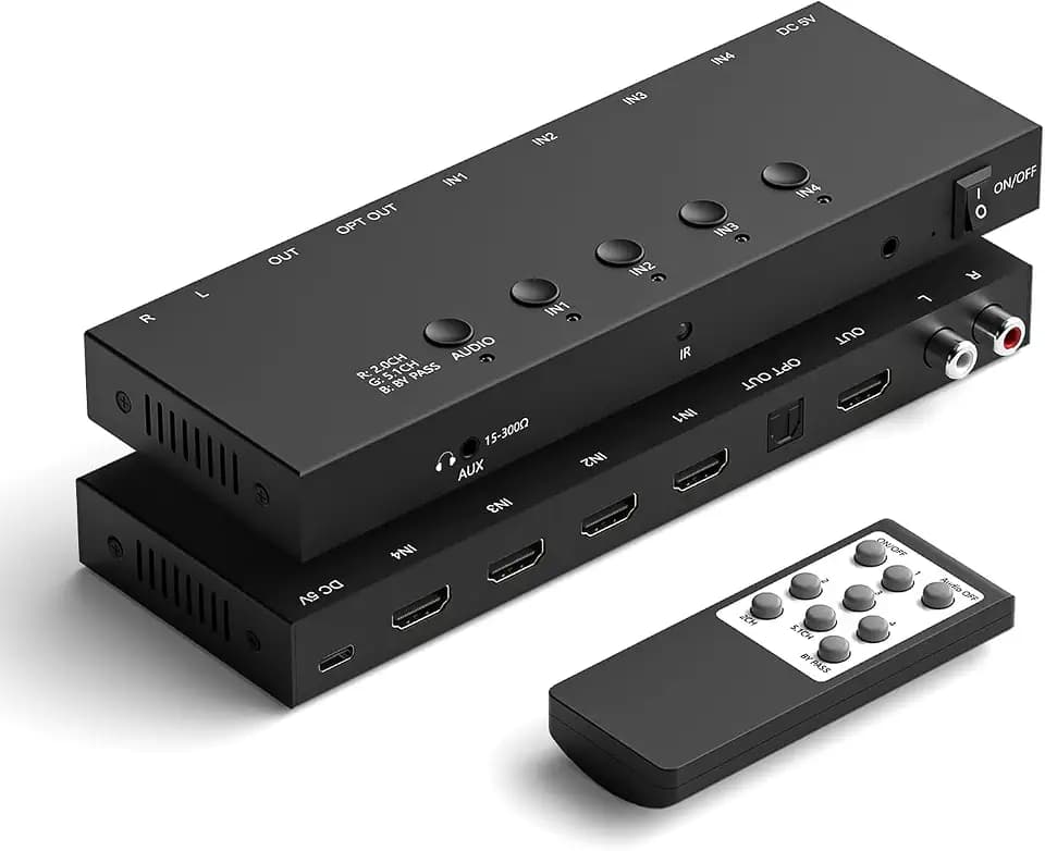 Y.D.F 8K@60Hz HDMI Switcher 4 in 1 Out Aluminum with Audio Output Support 4K@120Hz HDR10+ HDCP 2.3 HDMI 2.1 Switch Compatible with PS5/4 Xbox X/S Nintendo Switch/OLED Roku Apple TV Fire Stick UHD TV