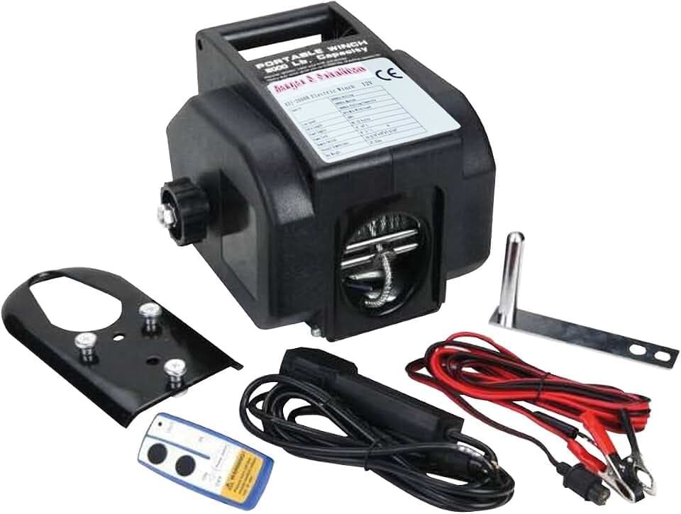 Berger + Schröter Funk Seilwinde 12 Volt, Zugkraft 1361/2722 kg mit Umlenkrolle, 2 Fernbedienungen
