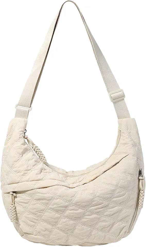 2026 Women's Crescent Puffer Tote Bag Lightweight Quilted Nylon Shoulder Bag Casual Crossbody Purse for Work Travel
