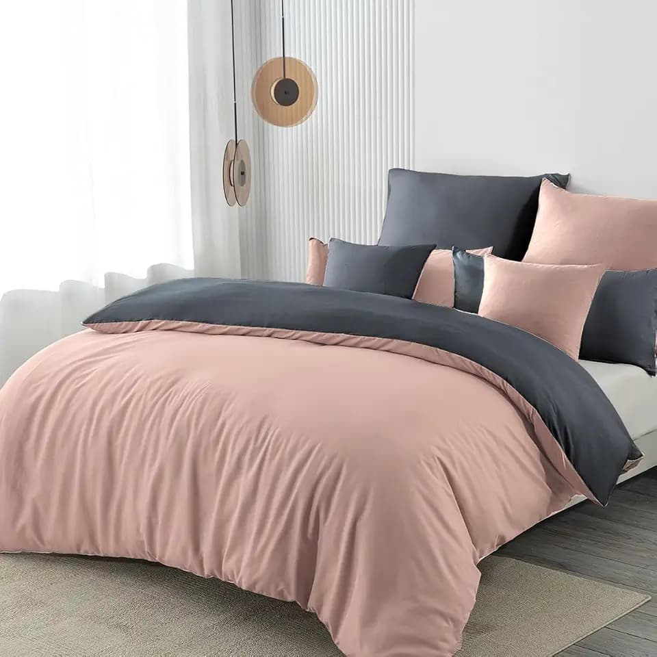 Bettwäsche 140x200 2teilig Mikrofaser, Rosa/Anthrazit