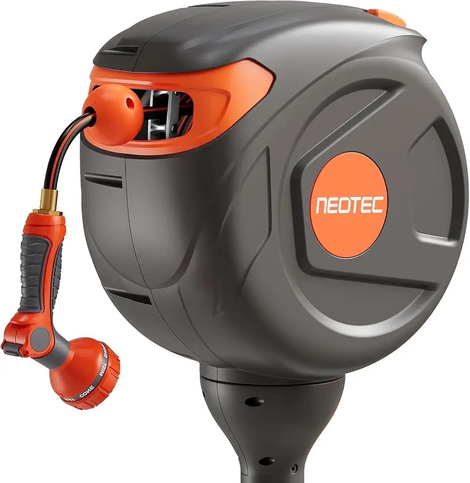 82 ft 1/2 Inch Retractable Garden Hose Reel Ground-Mounted Freestanding