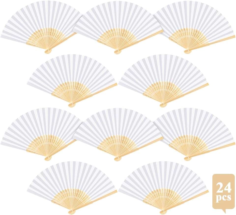 ABSOFINE 24 Stk Handfächer Weiß Papier Fächer Hochzeitsfächer faltbar Taschenfächer Faltfächer Klappfächer Gastgeschenk Für Hochzeit Party Geburttag DIY und Wand Dekoration