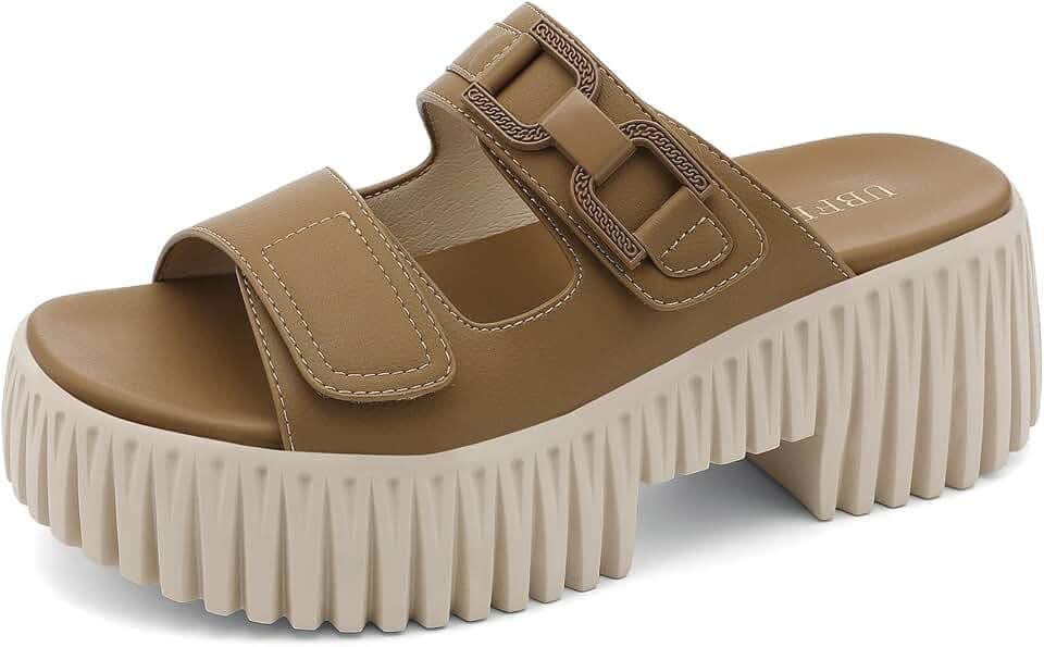 UBFEN Womens Chunky Wedge Platform Sandals Adjustable Double-Strap Square | Toed Open-Toe Style Suitable for Outdoor Casual Wear