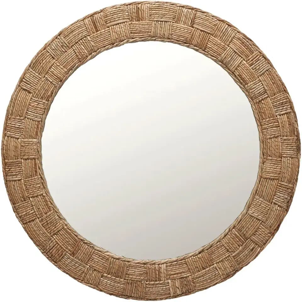 KOUBOO Round Rope Wall Mirror, Chequered, Beige/Natural