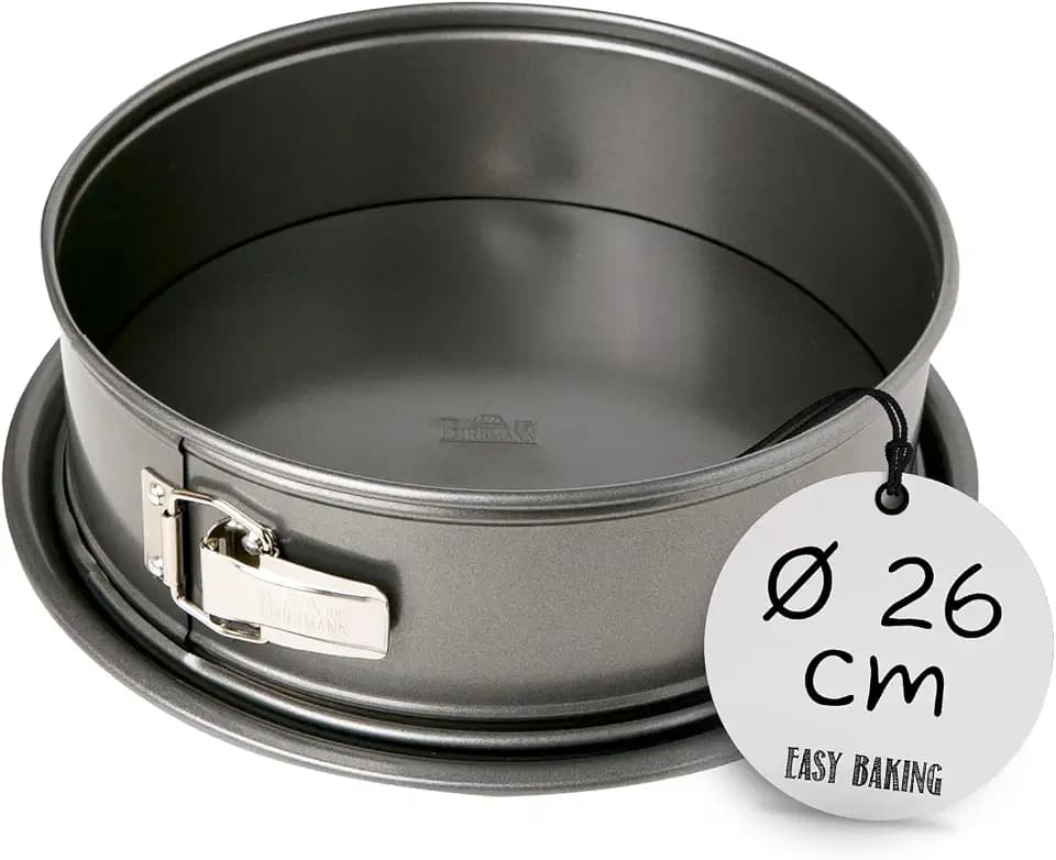 Springform rund – Birkmann – grau, Ø 26 cm, 9 cm hoch, Karbonstahl, Marken-Antihaftbeschichtung, mit Auslaufschutz, hitzebeständig bis 230 °C, stabile Qualität, inkl. QR-Code zum Rezept