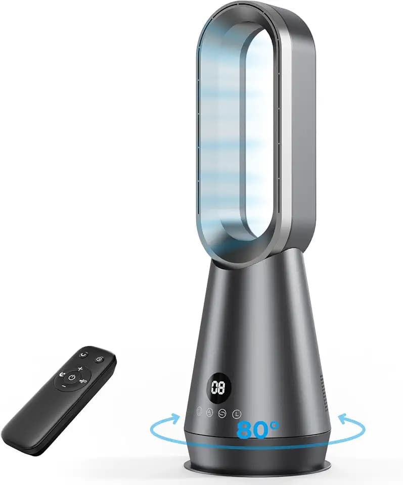 Turmventilator Leise - 60cm Bladeless Turmventilator, 8 Stufen, 2 Modi, 80° Oszillation, LED Display, 1-9H Timer, Ventilator mit Kühlung Fernbedienung für Schlafzimmer, Büro, Wohnzimmer