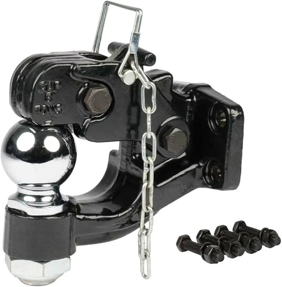 Mytee Products Pintle Hitch with 2-5/16-Inch Trailer Ball, 8 Ton Combination Hitch with Mounting Kit | Bolt On Adjustable Pintle Hook Ball Combo - Powder-Coated, Heavy-Duty