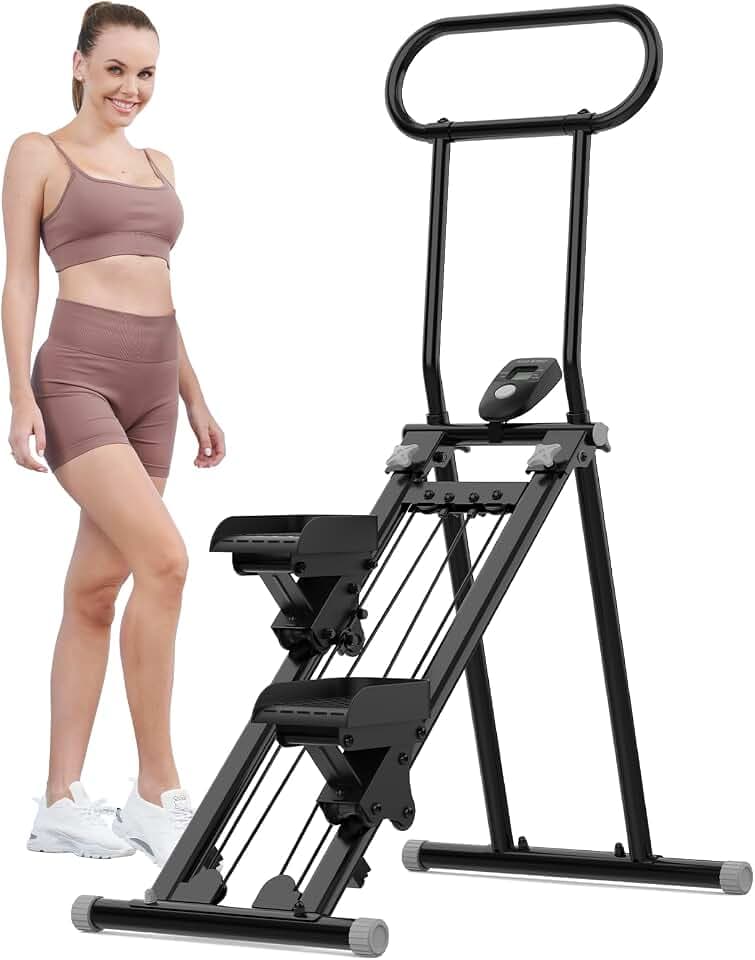 HXD-ERGO Vertikale Klettermaschine, Kreuztrainer mit LCD-Display, Steppers Faltbare Tragbares Pedal, Heimtraining, Fitnessstudio, Verstellbare Lenker (Schwarz-Grau)