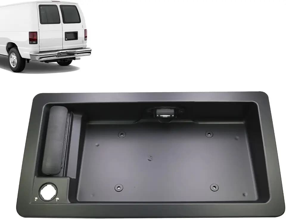 Exterior Door Handle Rear Right Cargo Door 1992-2007 Compatible with Ford Van E150 E250 E350 E450 Econoline Van License Plate Tag Bracket Holder Housing Outside Handle Outer