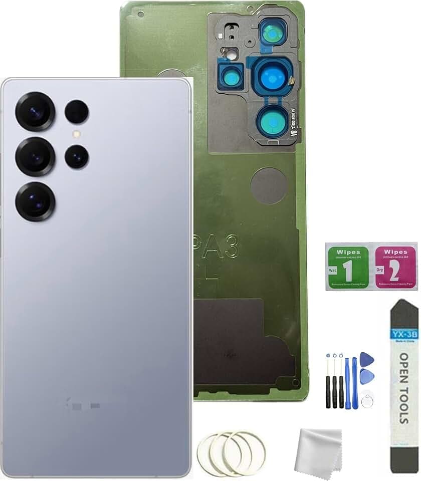 Galaxy S25 Ultra Back Glass Replacement for Samsung Galaxy S25 Ultra Back Cover Glass with Pre-Installed Tape and Camera Lens +Tools (Titanium Silverblue)