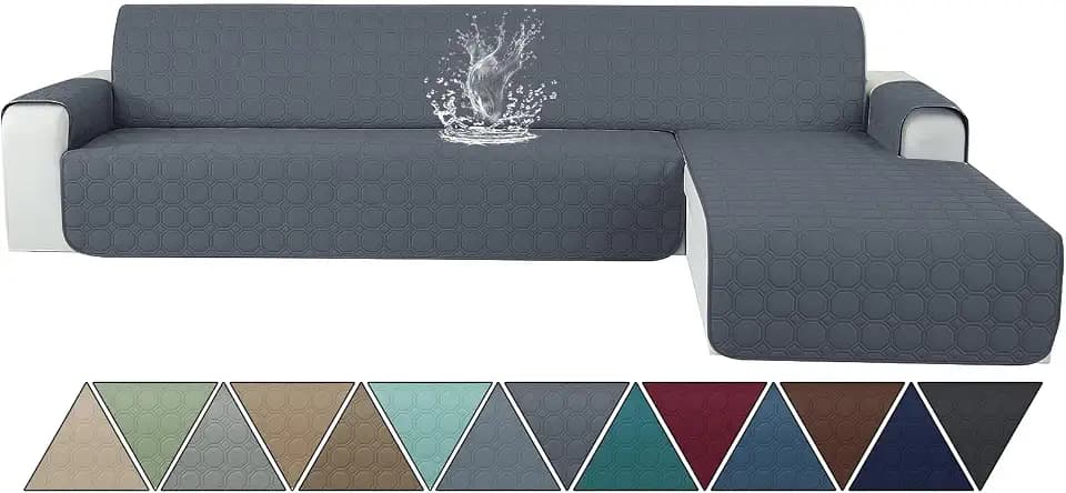 Ystyle Couch Überzug L Form 3 Sitzer wasserdichte, Sofa Cover L Shape Reversibel Universal, Sofabezug Ecksofa L Form Waschbar, Couchbezug L Form Kratzfester Für Katze Hund, Dunkelgrau
