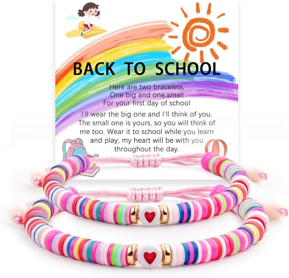 YUZHEJIE First Day of Kindergarten Pre-K Bracelet Mother Daughter Matching Bracelets Back to School Natural Stone Bracelets for Women Girls Teen Jewelry Gifts (Colorful-Back to School), 6.5