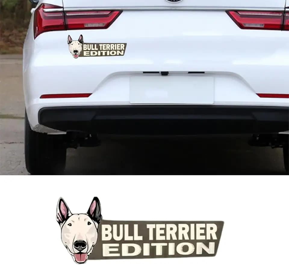 Cute Dog Car Badge Laser Cutting Car Emblem,Funy 3D Acrylic Dogs Badge Rated Car Emblem Automotive Badge Decals and Stickers for Car, Truck, Rv, Boat Exterior Decoration (Bull Terrier)
