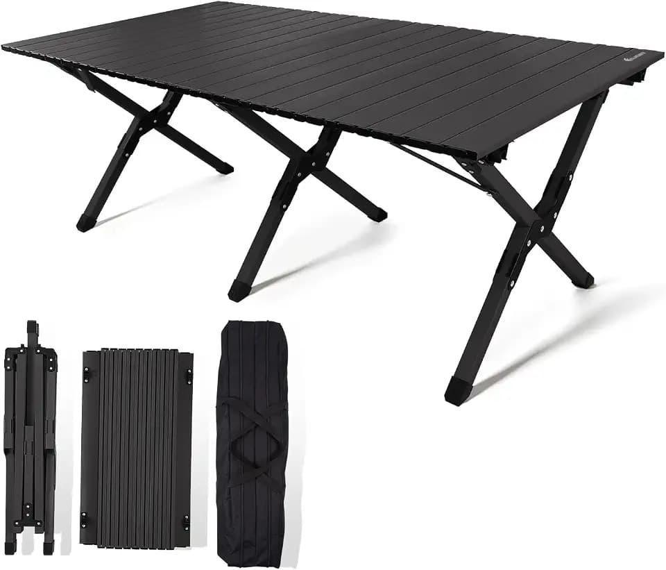 rollingsurfer Folding Camping Table, Lightweight Roll-Up Table Aluminum Low Portable Picnic Table with Easy Carrying Bag for Outdoor, Beach, Picnic, Backyards, BBQ and Party