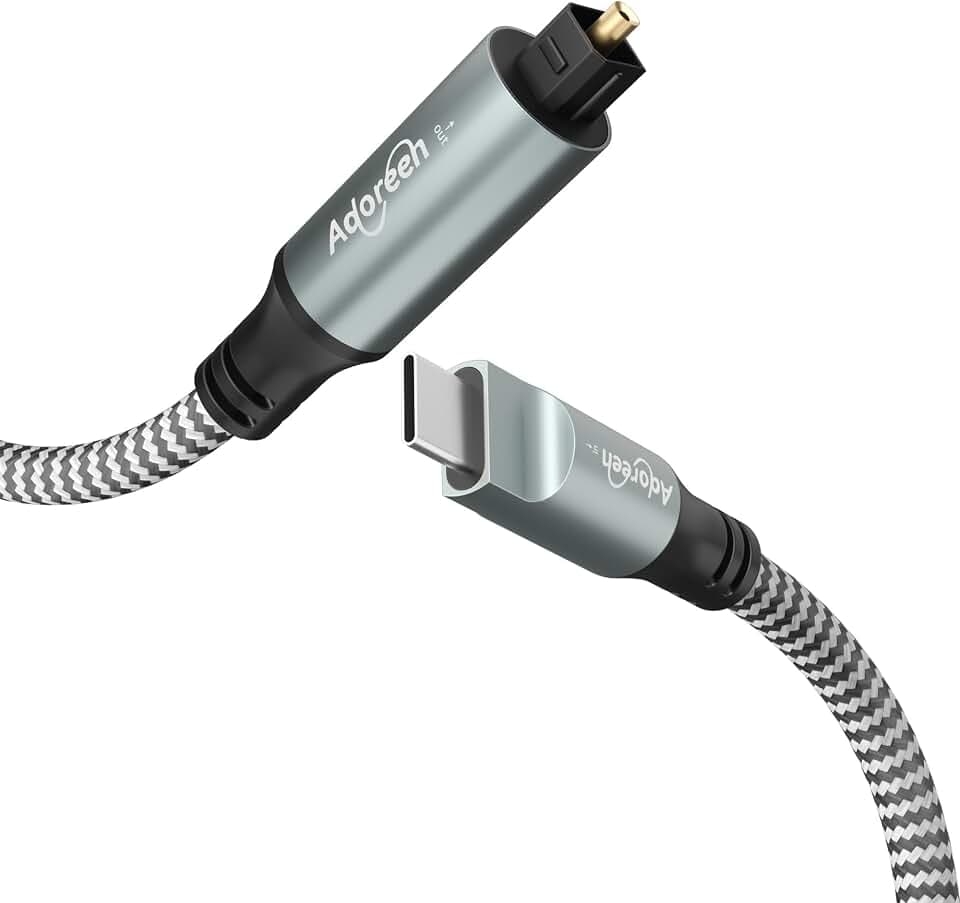 Adoreen Unidirectional USB C to Toslink Digital Optical Audio Cable 15 Ft, USB 2.0 Male to SPDIF Port Male Fiber Optic Adapter, Braided for TV/Soundbar, Sony PS5, Speaker-Not Toslink to USB