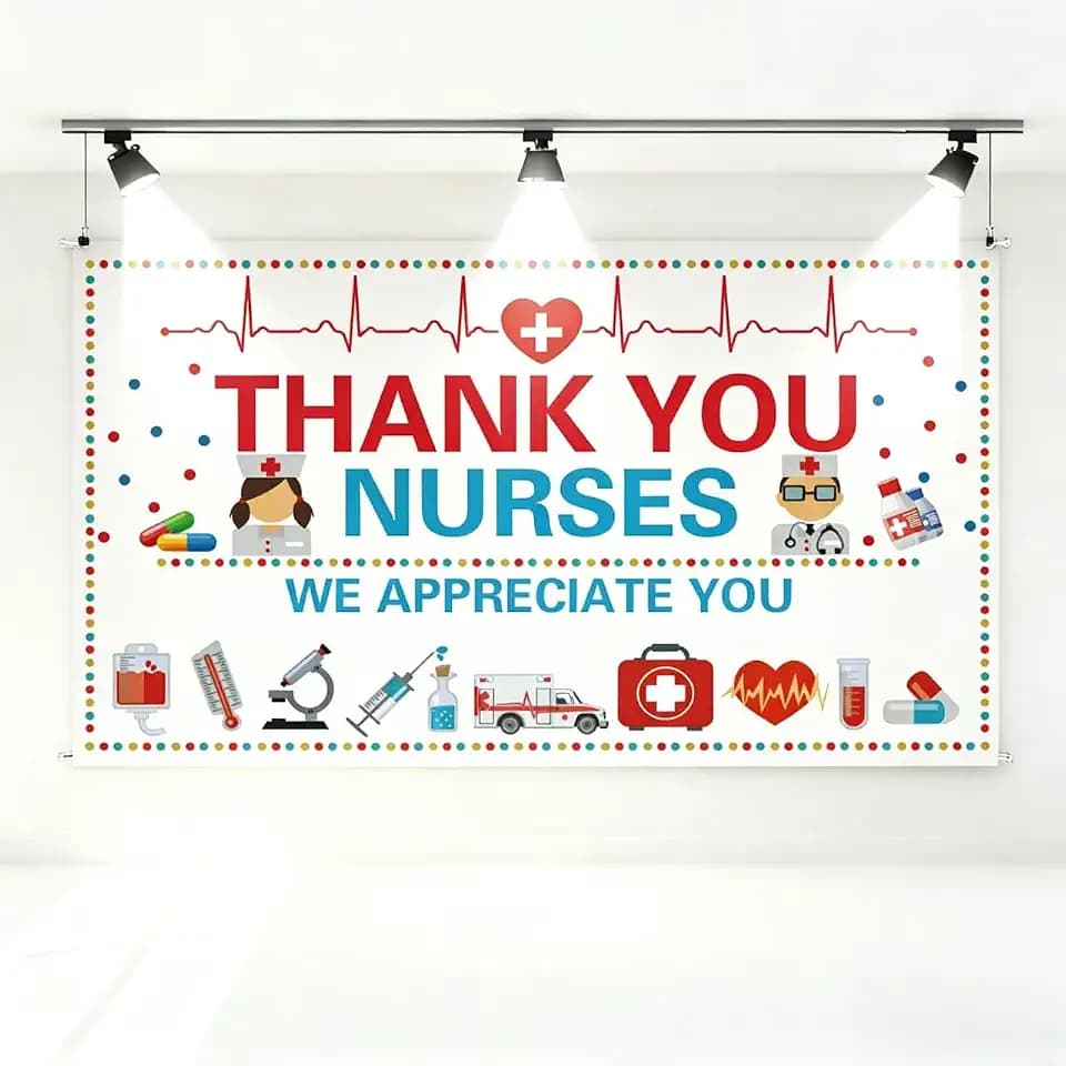 KYMY Nurses Week Backdrop Banner 70.9 x 43.3 Inch, Thank You Nurse Appreciation Decorations, Nursing Graduation Party Background for Hospital Medical Staff Celebration Nurse Appreciation Party Supplies