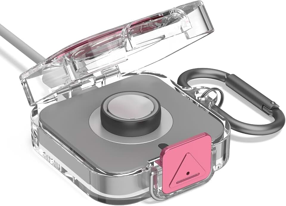 Secure Lock Plastic Case Cover Compatible with Oura Ring Gen 4 Charger,Portable Protective Case for Oura Ring Gen 4 Charger with Carabiner, Only Protective Case (Pink)