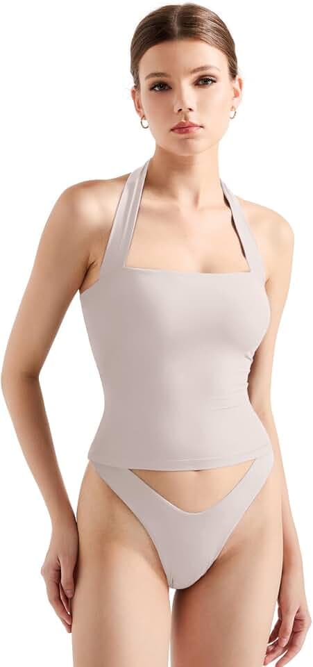 SUUKSESS Women Double Lined Halter Going Out Tops Open Back Basic Cami Tank Tops