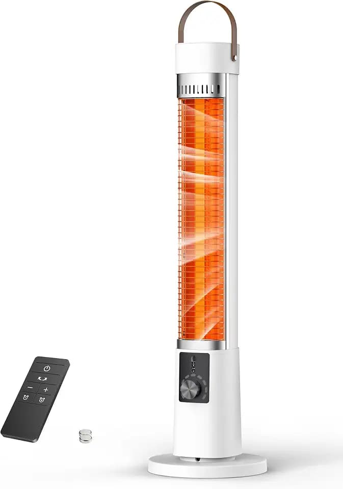 Outdoor Heater for Patio, 1500W Electric Infrared Heaters for Porch Garage Indoor Use, 9H Timer, 60° Oscillation & 9 Heat Level, Tip-Over/Overheating Protection, Safety Lock, Super Quiet, IPX5, White