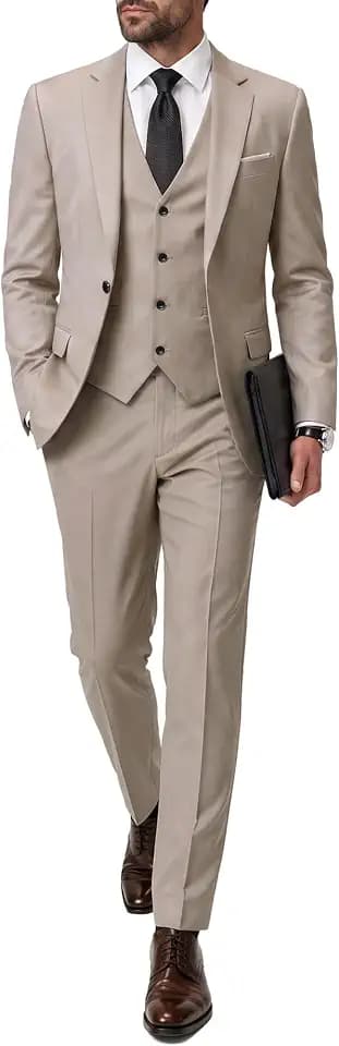 MrSure Men's 3 Piece Suit Blazer, Slim Fit Tux with One Button, Jacket Vest Pants & Tie Set for Party, Wedding and Business