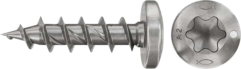 fischer Spanplattenschraube PowerFast II PTF 3,5 x 16 A2 200, Halbrundkopf, Innenstern-TX-Aufnahme, Vollgewinde, Edelstahl A2, für Metall-Holz-Verbindungen, 200 Stück