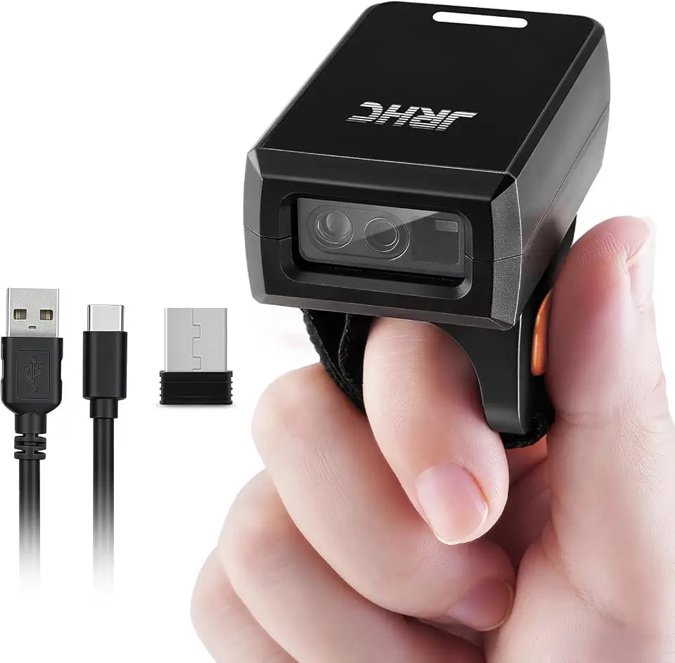 1D 2D Finger Barcode Scanner, Mini Wearable Ring 2.4G Wireless & USB Wired & Bluetooth Scanner, Portable Image QR Bar Code Reader PDF417 Data Matrix Screen Scan Compatible with iPad, Phone, PC