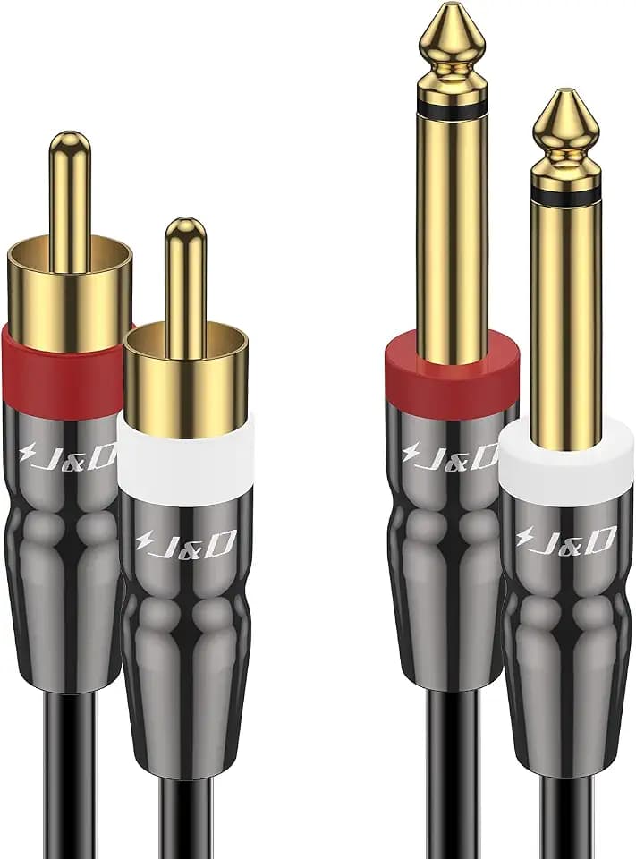 J&D Dual 1/4 inch TS to Dual RCA Cable, Heavy Duty 1/4 Male to RCA Male Adapter Stereo Audio Interconnect Quarter inch Cable, 3 Feet