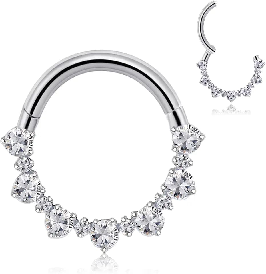 16G G23 Titanium Septum Rings: CZ Nose Ring Hoops, Helix Cartilage Clicker Hoop Earrings, Rook Daith Tragus Piercing Rings for Women Men