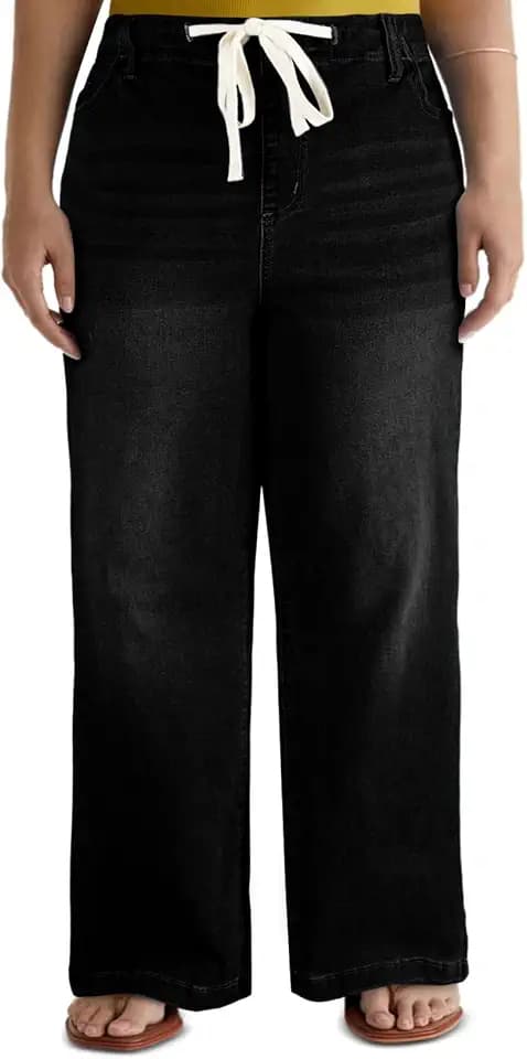 Eytino Women's Plus Size Wide Leg Jeans with Pockets