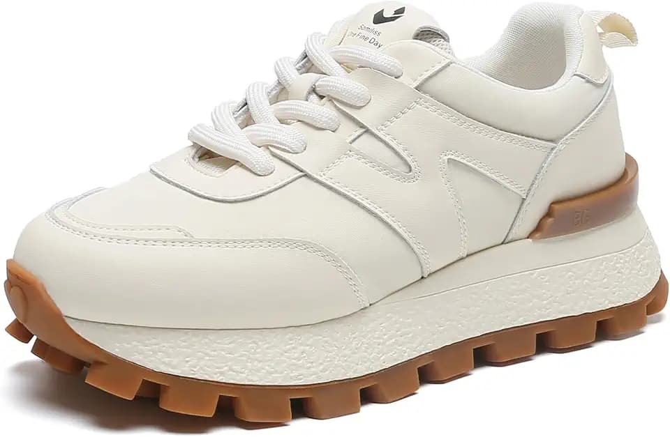 somiliss Women Platform Chunky Sneakers, Lace-up Walking Shoes, 1.96in Heel