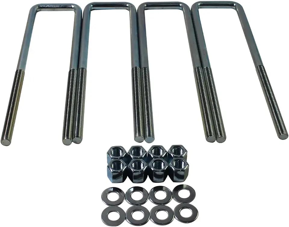 Square U-Bolts M14 x 1.5 Thread, Fits 3" Leaf Springs, 9.75" Inside Length, Approx. 9/16" Diameter W/Hardware
