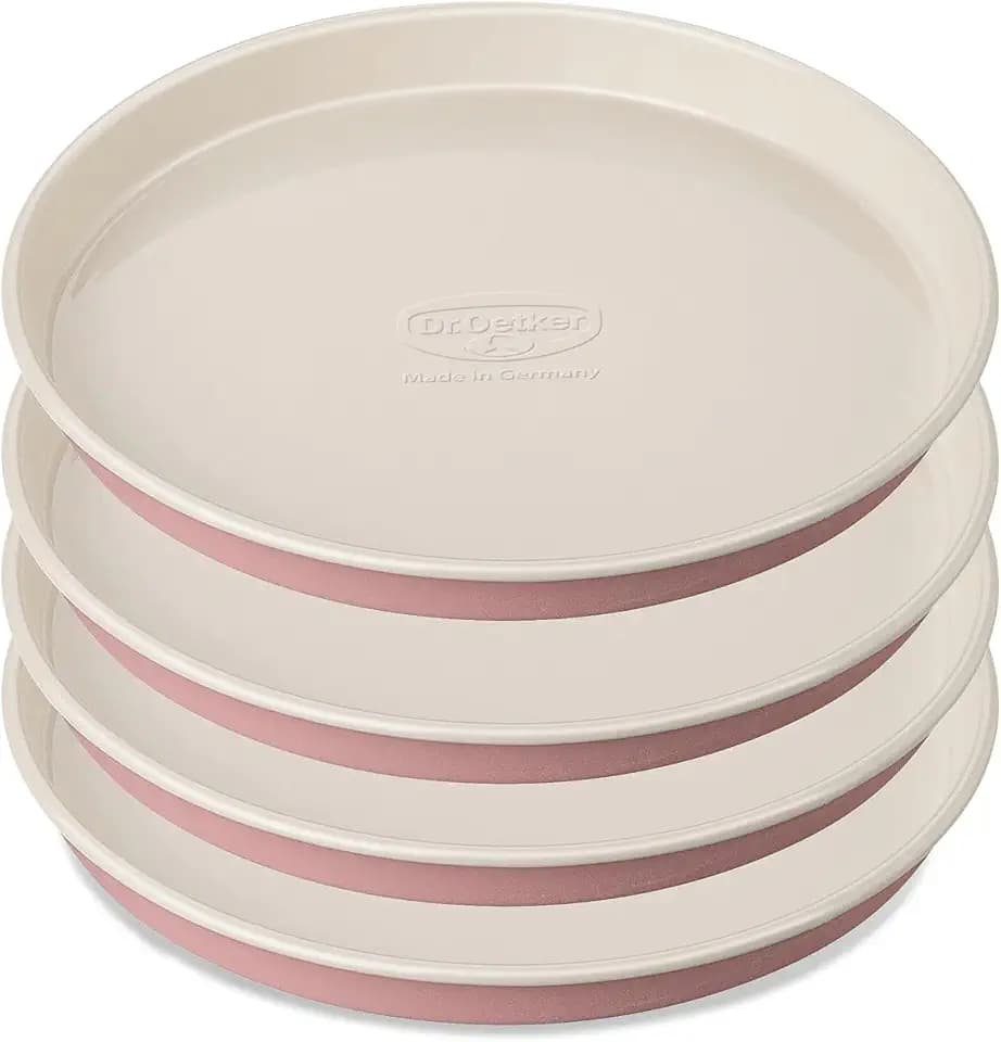 Dr. Oetker Schichtkuchen-Backform Baking - Retro Design, runde Kuchenform mit zweifarbiger, keramisch verstärkter Premium-Antihaftbeschichtung (Farbe: Rosa/Creme), Menge: 4 Stück