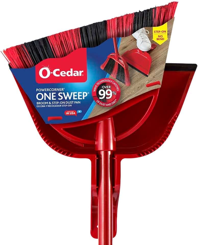 O-Cedar One Sweep Broom & Step-On Dustpan Set | Patented Wave Bristles Remove Over 99% of Dirt in One Pass | Lightweight & Quiet for Pet-Friendly Cleaning