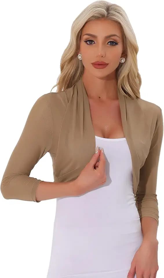 Allegra K Mesh Sheer Cardigan for Women 3/4 Sleeve Crop Bolero Shrug
