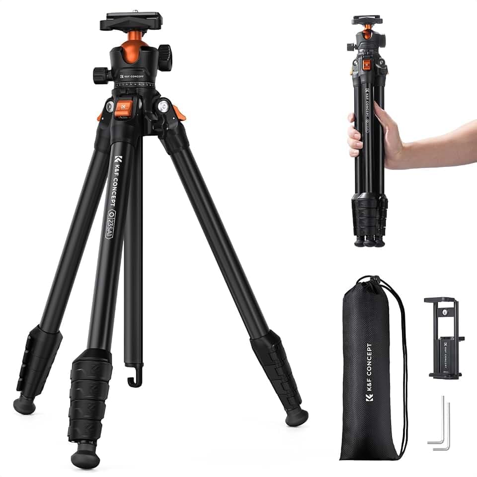 K&F CONCEPT Stativ Kamera Schwarz-Orange 163CM mit Kugelkopf