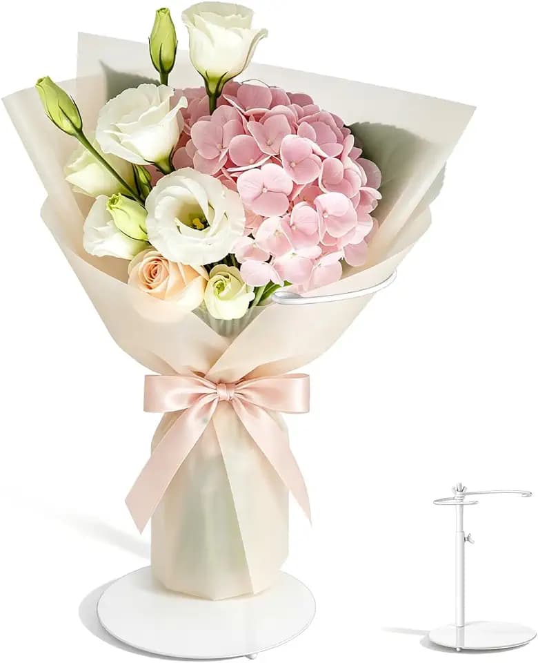 Luxshiny Flower Shop Display Stand, Iron Flower Bouquet Holder with Adjustable Height - 9 Inch White Bouquet Stand for Floral