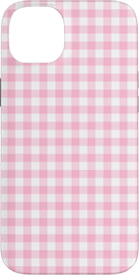 Pastel Pink White Gingham Kawaii Cute Aesthetic Cottagecore Case for iPhone 14 Plus