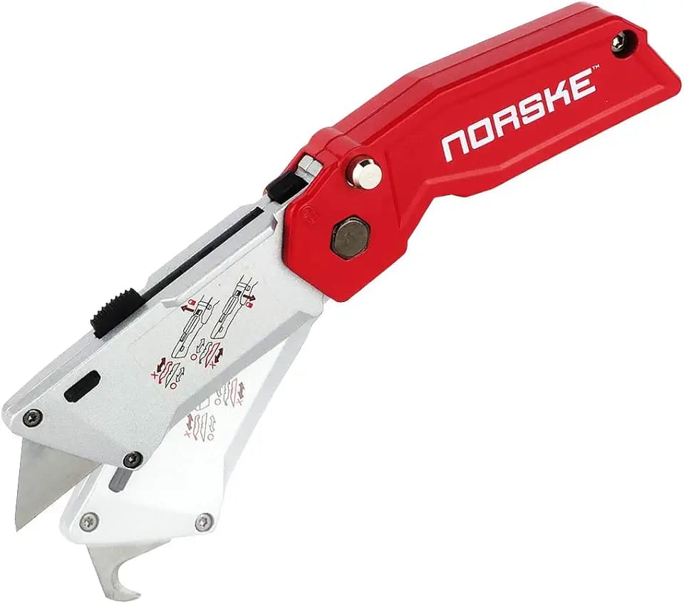 Norske Tools NMCP050 Utility Knife, Twin Blade Retractable Folding Utility Knife with Utility Blade and Hooked Blade Patented