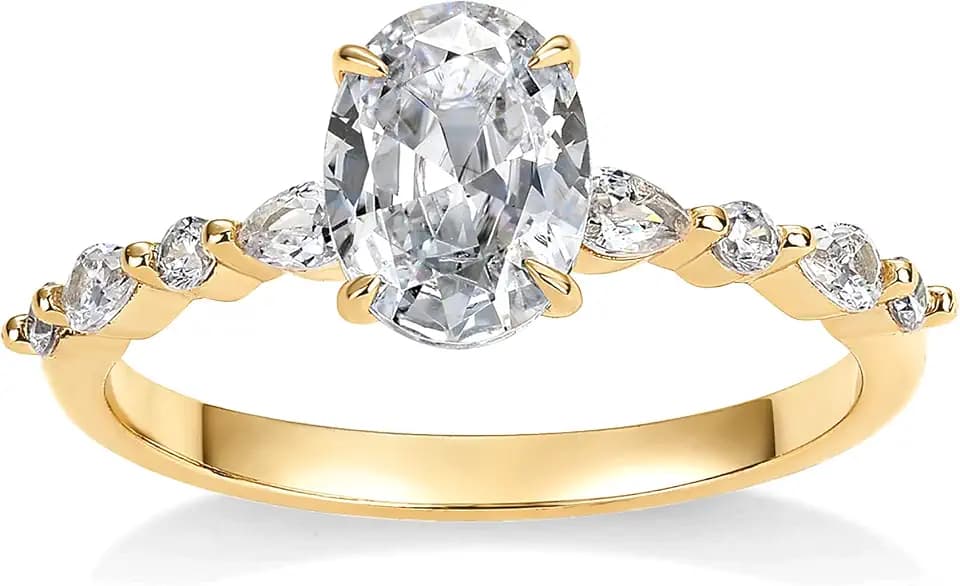 PAVOI 14K Gold Plated Engagement Ring for Women - Cubic Zirconia Wedding Band for Women - Oval Women's Engagement Ring