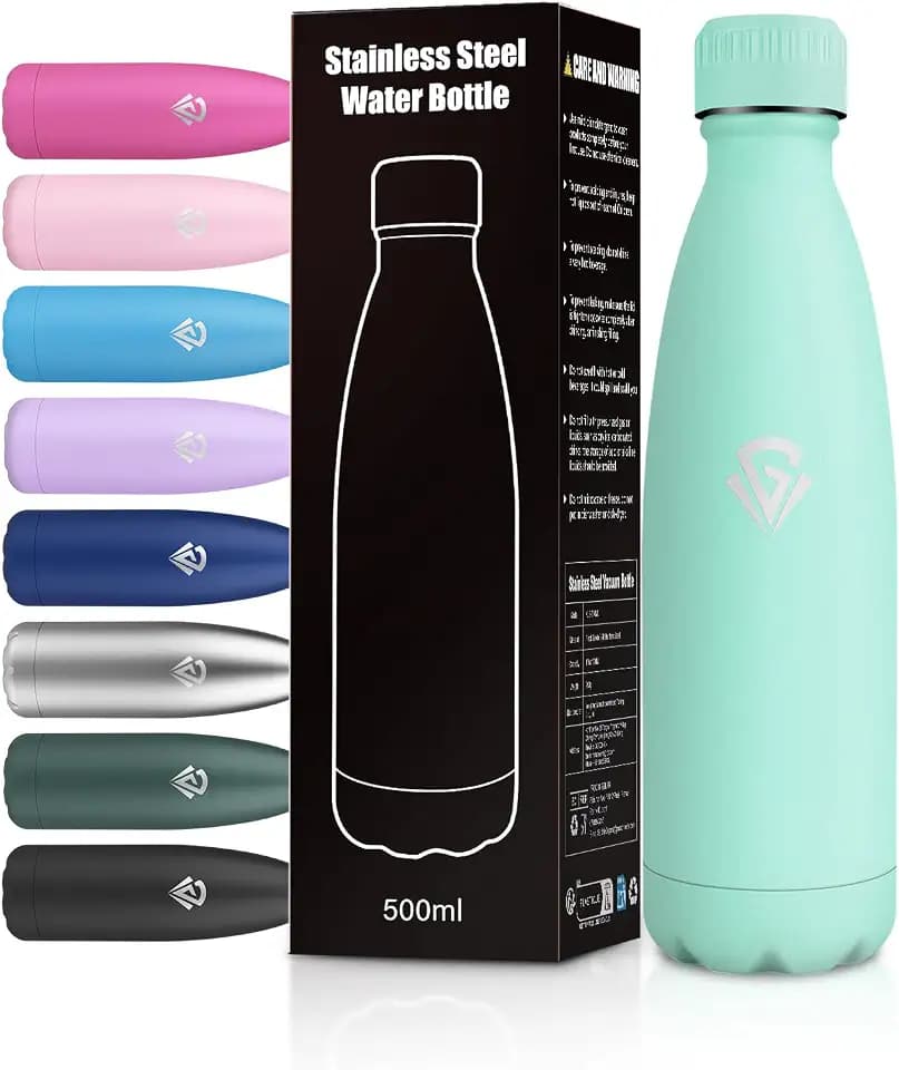 Edelstahl Trinkflasche 500ml, Auslaufsicher Thermosflasche, Doppelwandig Isoliert, BPA-Frei Isolierflasche, Strapazierfähig, Flasche für Fahrrad, Büro und Schule