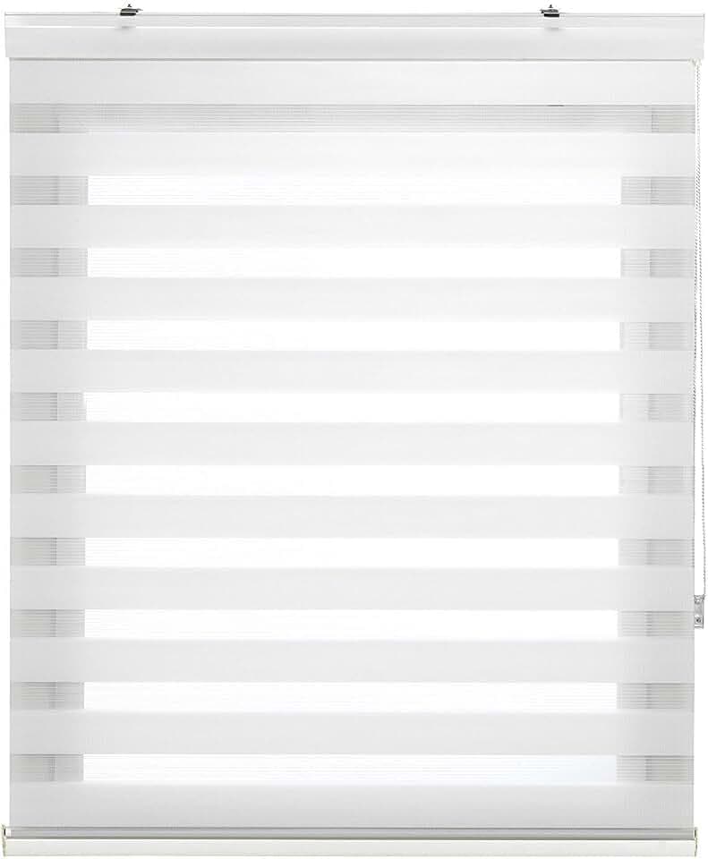 Estoralis | Sansa | Doppelrollo mit Weiss Kassette | Doppelter Stoff, Tag und Nacht | Farbe - Weiß | 125 x 255 cm. (Breite/Höhe) Stoffgröße 122 x 250 cm. | Rollos für Fenster und Türen