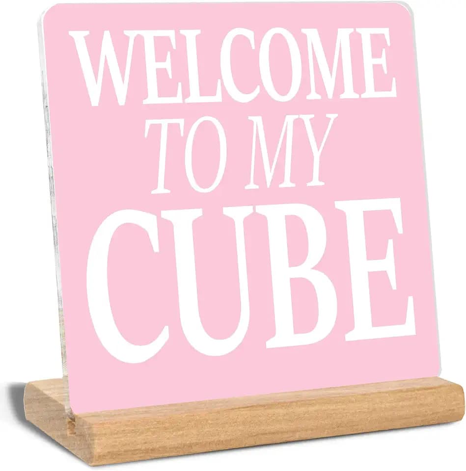 Funny Office Cubicle Gifts for Women Men Coworkers Colleagues Boss, Welcome To My Cube Acrylic Plaque Signs, Humorous Gift, Office Home Desk Decor Signs(Pink)