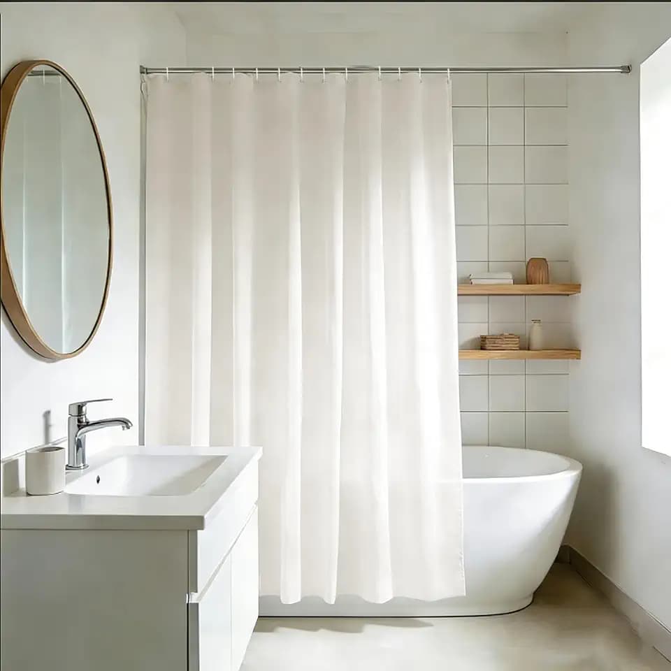 YISURE Duschvorhang Beige Stoff Textil 200x200 Waschbar für Badewanne