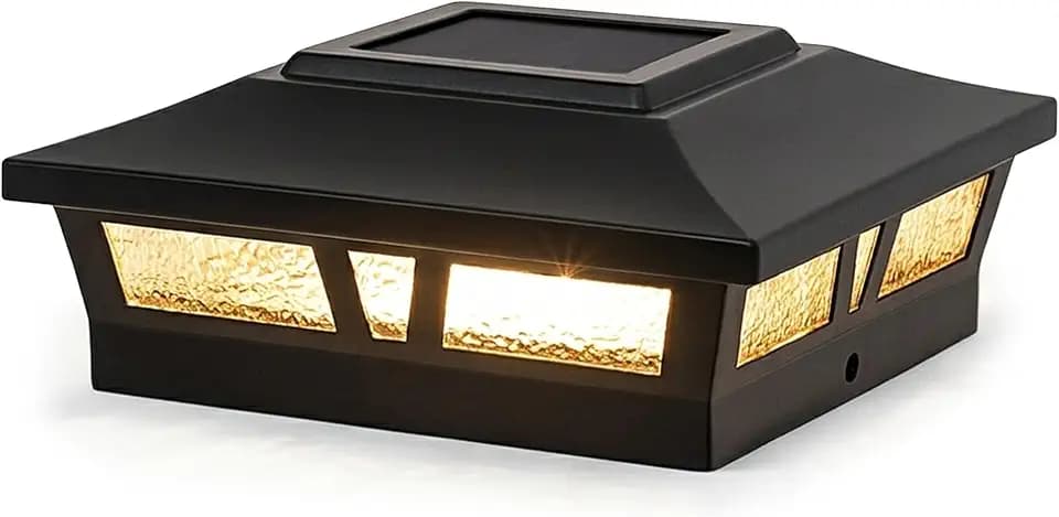 Classy Caps Oxford Solar Post Cap - Fits 6"x6", 5.5"x5.5", and 5"x5" Deck & Fence Posts - Warm/Cool Light Color Modes - Black Cast Aluminum and Real Glass - Heavy-Duty
