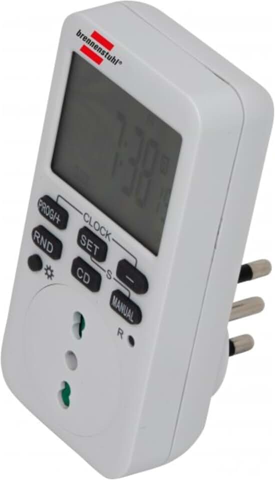 BRENNENSTUHL Digitaler Wochentimer – Einfache und intuitive Zeitschaltuhr, Zeitschalter zur Optimierung des Energieverbrauchs, Weiß