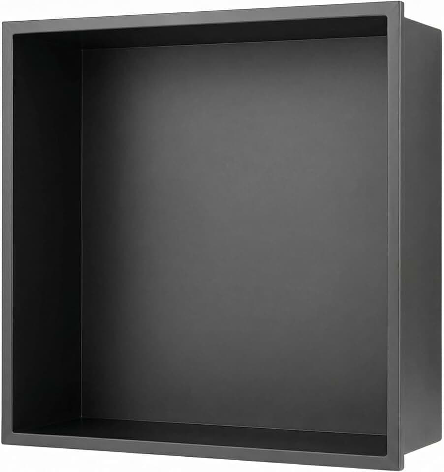 QWORK® Duschnische zum Einbauen, matt schwarz, einteilig geformter Edelstahl 304, 320 x 320 x 125 mm, Fuer Bad und Nassbereich