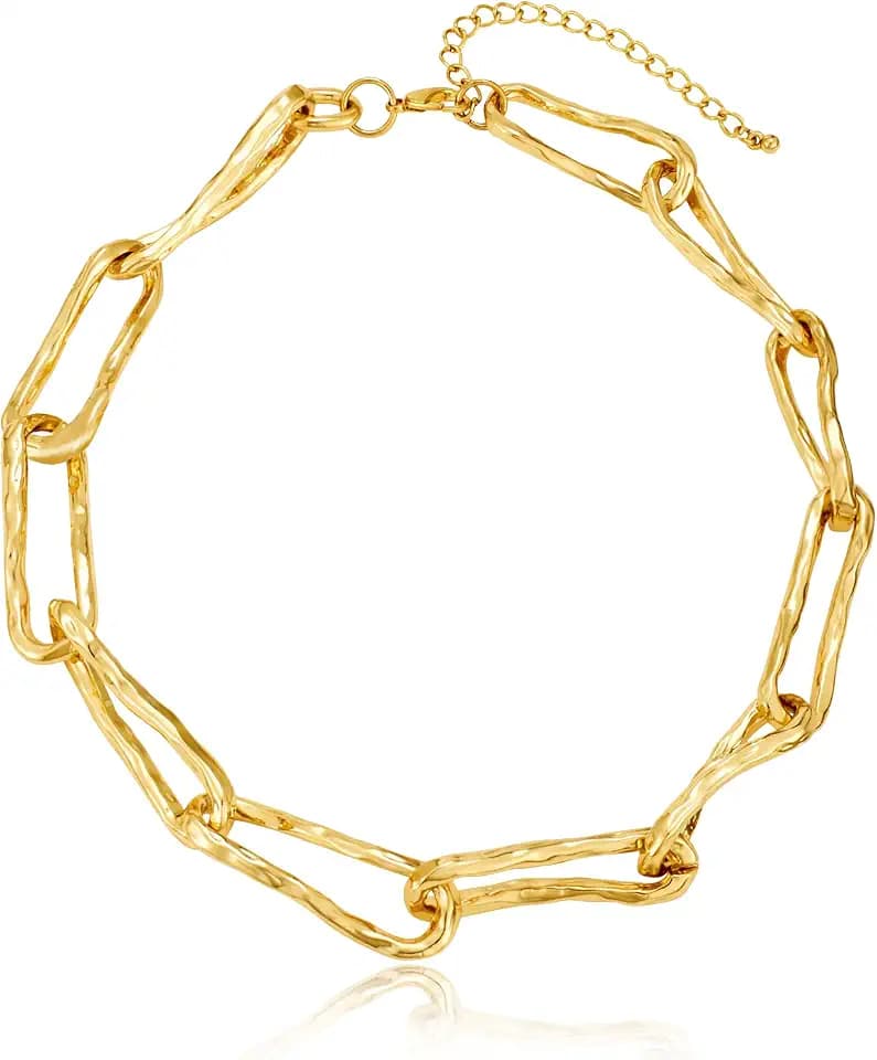 Chunky Golden Necklace for Men Women Gold Plated Paperclip Choker Statement Necklace Jewelry