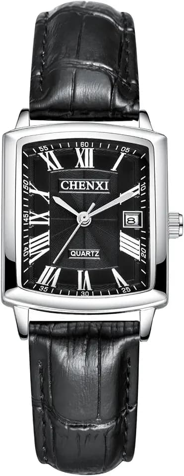 JewelryWe Paar Uhren Vintage Partner Freundschaft Leder Armband Uhr Analog Quarz Armbanduhr Klassische Rechteckige lässige Uhr mit Römischen Ziffern Zifferblatt Geschenk für Herren Damen